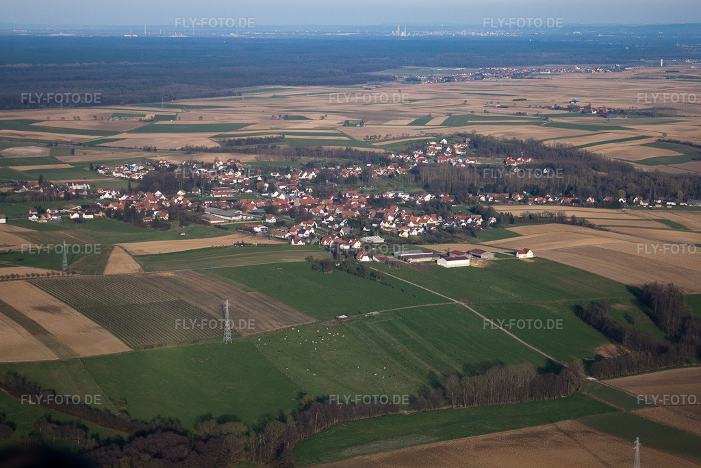 Luftbild: Ortsansicht in Bremmelbach im Bundesland Bas-Rhin in Frankreich. Foto: IMG_38780.jpg vom 20.03.2011 durch Werner Riehm/FLY-FOTO.de