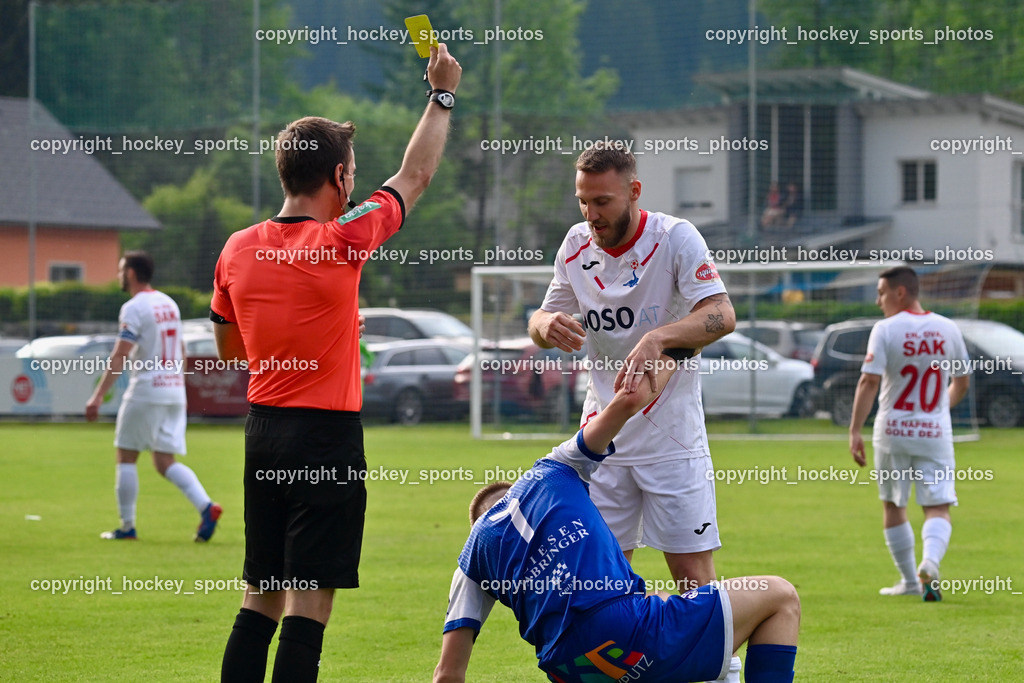 SV Dellach Gail vs. SAK 29.5.2023 | Schlacher Marco Referee, Gelbe Karte, #8 Kristjan Sredojevic, #7 Benedikt Kaltenhofer