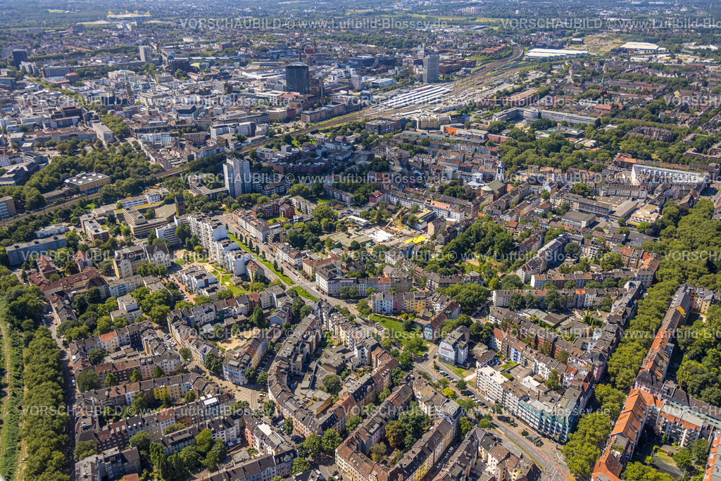 Dortmund240800961 | Luftbild, Wohngebiet Dortmund-Nord, hinten Hbf hauptbahnhof, Dortmund und City, Nordmarkt, Dortmund, Ruhrgebiet, Nordrhein-Westfalen, Deutschland