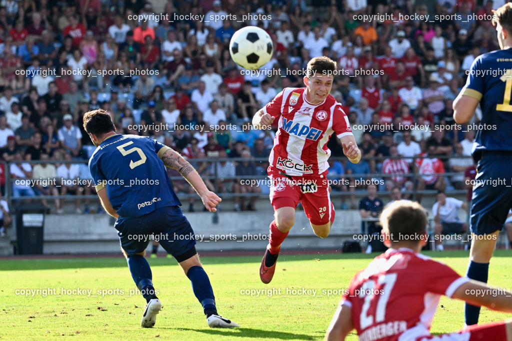 ATUS Velden vs. GAK | #5 Roland Putsche ATUS Velden, #20 Thorsten Schriebl GAK, ATUS Velden vs. GAK, ATUS Velden vs. GAK am 26.07.2024 in Villach (Stadion Lind), Austria, (Photo by Bernd Stefan)