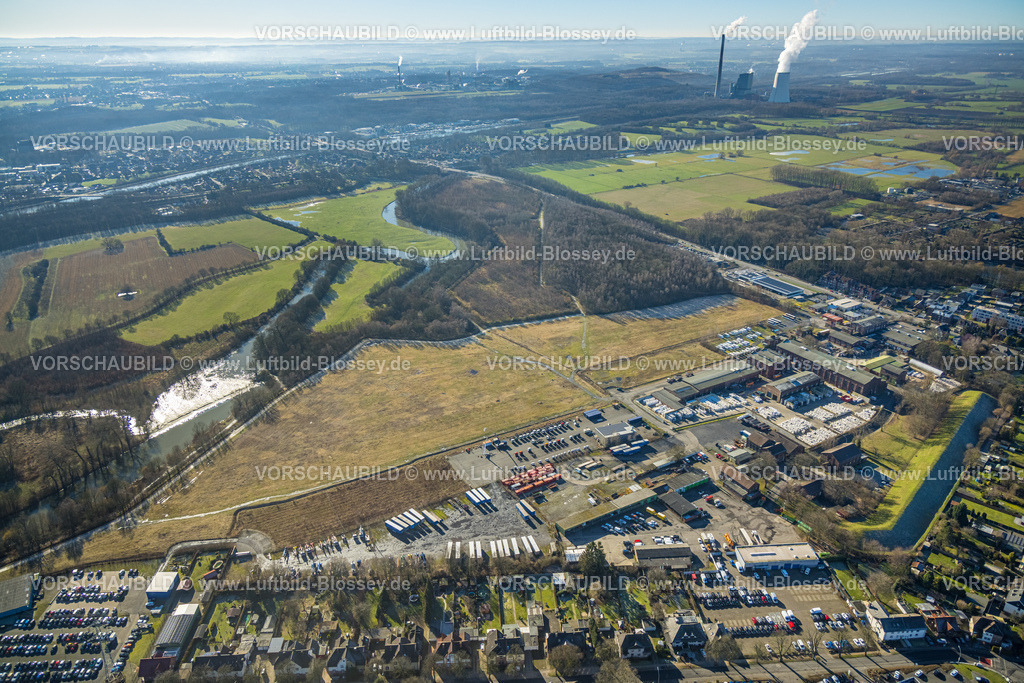 Werne230203230 | Luftbild, Fluss Lippe Mäander und Naturwehr, ehem. Zeche Werne Gelände, Brachfläche Flöz-Zollverein-Straße Ecke Kamener Straße, Planung für Surfpark, Rünthe, Bergkamen, Ruhrgebiet, Nordrhein-Westfalen, Deutschland