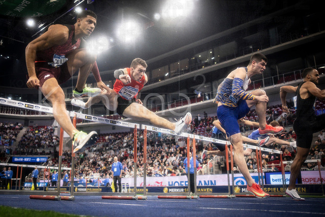 ISTAF Indoor; Duesseldorf, 24.01.2026 | DUESSELDORF, GERMANY - JANUARY 24:  Hurdler Tim Eikermann (GER) competing during the ISTAF Indoor Dusseldorf at PSD Bank Dome on January 24, 2026 in Duesseldorf, Germany. 