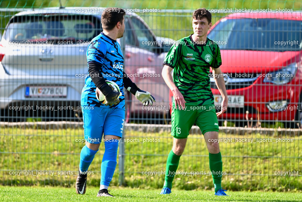 SC Landskron vs. FC Faakersee | #38 Michael Lessiak FC Faakersee, #13 Christopher Kotz SC Landskron, SC Landskron vs. FC Faakersee, SC Landskron vs. FC Faakersee am 27.04.2025 in Villach (Sportanlage Landskron), Austria, (Photo by Bernd Stefan)