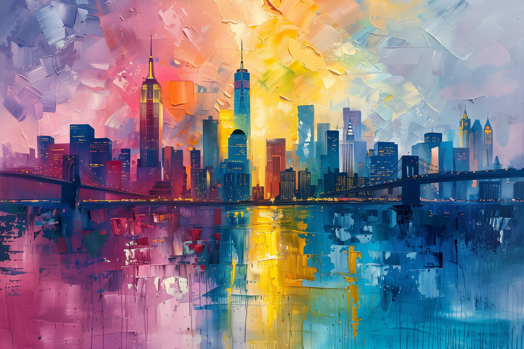 2406057 - Bunte New York Skyline | Kreative New York Skyline im Stil eines Gemäldes.