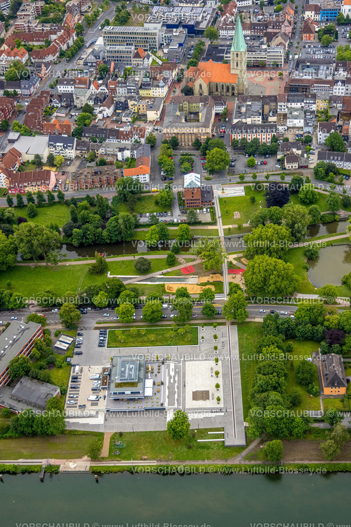 Hamm220604230 | Luftbild, Neues Wassersportzentrum an der Adenauerallee sowie Sichtachse mit Nordringpark und evang. Pauluskirche, Mitte, Hamm, Ruhrgebiet, Nordrhein-Westfalen, Deutschland