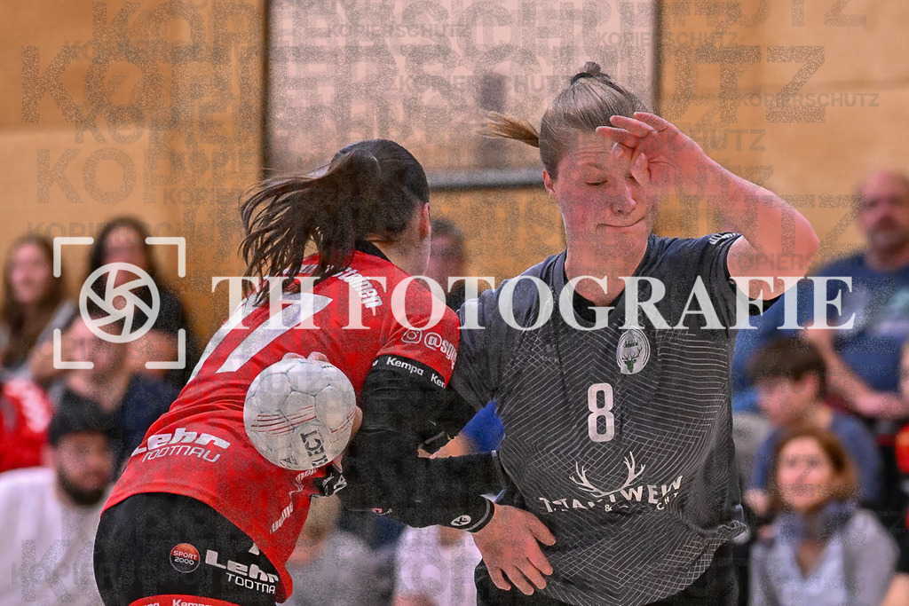 GER, SG Maulburg/Steinen - HB Kinzigtal, Handball, Suedbadenliga, 22. Spieltag, Saison 2023/2024, 27.04.2024 | Charline Maier (HB Kinzigtal, #08) im Duell mit Sharena Hasler (SG Maulburg/Steinen, #77)

GER, SG Maulburg/Steinen - HB Kinzigtal, Handball, Suedbadenliga, 22. Spieltag, Saison 2023/2024, 27.04.2024

Foto: TH Fotografie/Thomas Hess