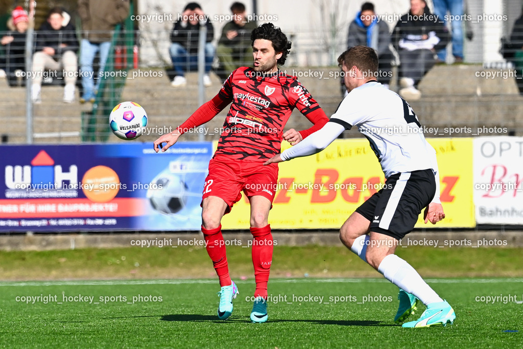 SV Spittal 1921 vs. ATUS Ferlach 24.3.2024 | #22 Stephan Bürgler ATUS Ferlach, #4 Thomas Walker SV Spittal, SV Spittal 1921 vs. ATUS Ferlach 24.3.2024, SV Spittal 1921 vs. ATUS Ferlach am 24.03.2024 in Spittal an der Drau (Goldeck Stadion), Austria, (Photo by Bernd Stefan)
