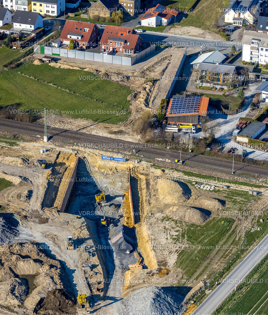 Hamm220304164 | Luftbild, geplanter Haltepunkt in Westtünnen, Baustelle am Südfeldweg und Von-Thünen-Straße für den künftigen Bahnhaltepunkt in Rhynern in Hamm, Ruhrgebiet, Nordrhein-Westfalen, Deutschland