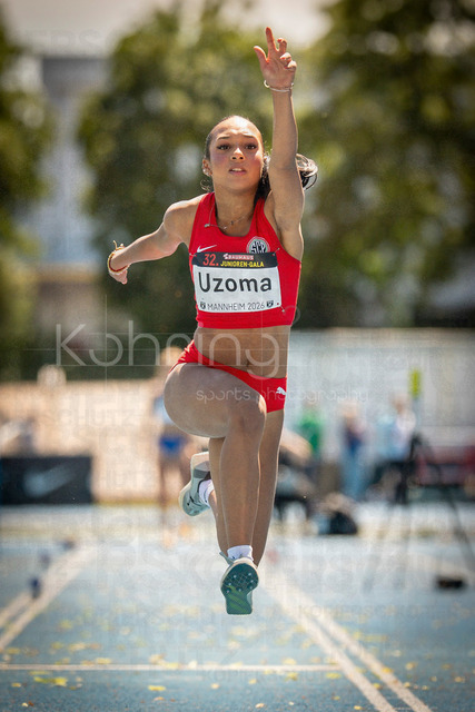 Juniorengala 2026; Mannheim, 13.06.2026 | MANNHEIM, GERMANY - JUNE 13, 2026 : Emily Uzoma (GER/SC Poppenbuettel)  competing in the women’s triple jump during the Juniorengala 2026 at Michael-Hoffmann-Stadion on June 13, 2026 in Mannheim, Germany.