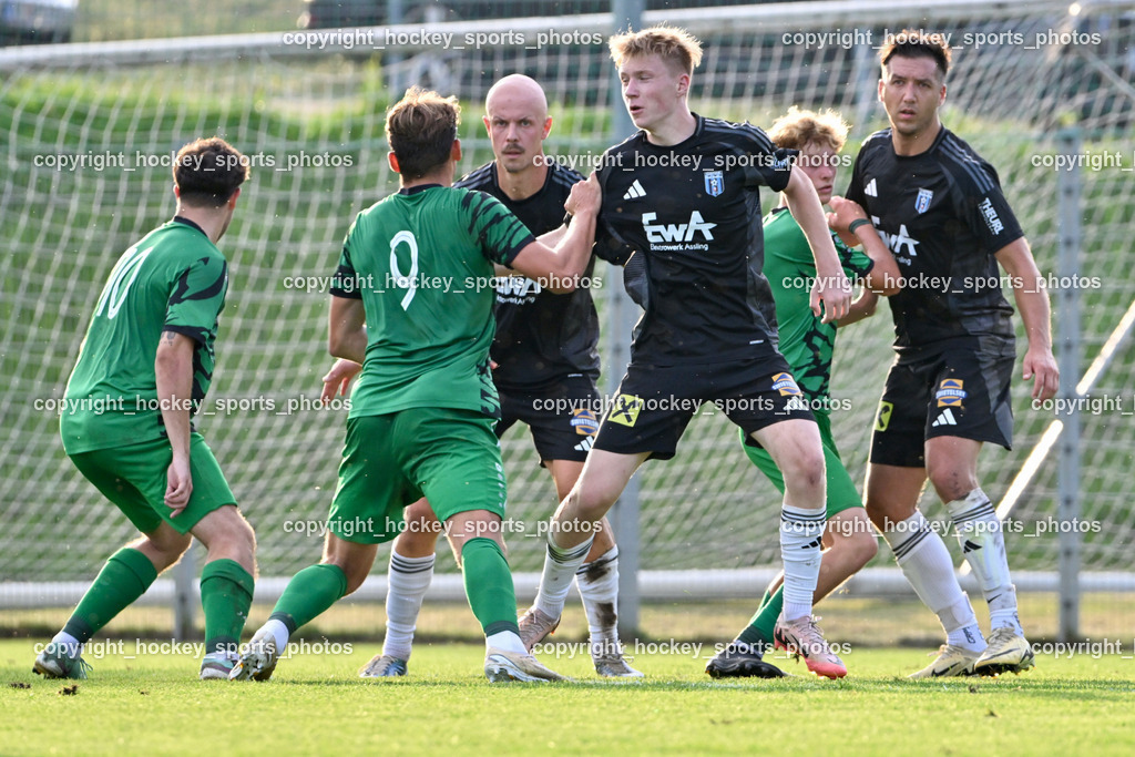 SC Landskron vs. Thal Assling  | #10 Nemanja Lukic SC Landskron, #9 Luka Gajic SC Landskron, #14 David Walder Thal Assling, #6 Rene Lukasser-Weitlaner Thal Assling, #19 Julian Loteritsch SC Landskron, #8 Patrick Hainzer Thal Assling, SC Landskron vs. Thal Assling , SC Landskron vs. Thal Assling  am 09.08.2024 in Villach (Sportanlage Landskron), Austria, (Photo by Bernd Stefan)