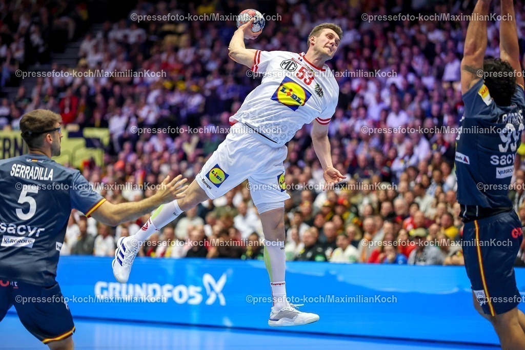 EHF17012601027 | 17.01.2026, Handball, Men's EHF EURO 2026, Österreich - Spanien, Jyske Bank Boxen in Herning, Dänemark, Preliminary Round:  Mykola Bilyk (Austria #53)