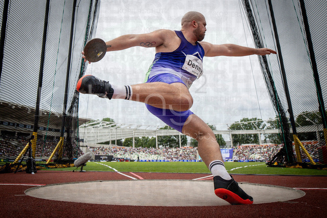 Golden Oval; Dresden, 31.05.2026 | DRESDEN , GERMANY - MAY 31: Matthew Denny (AUS / Australia) competes in the discus throw during the Golden Oval Continental Tour Silver meeting on May 31, 2026 at Heinz-Steyer-Stadion in Dresden, Saxony, Germany.