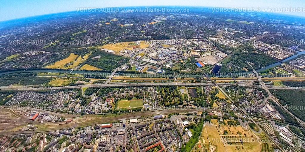 Oberhausen230790124_Osterfeld_Neue Mitte | Luftbild, Westfield Centro, Neue Mitte mit Gasometer, Erdkugel, Fisheye Aufnahme, Fischaugen Aufnahme, 360 Grad Aufnahme, tiny world, Borbeck, Oberhausen, Ruhrgebiet, Nordrhein-Westfalen, Deutschland