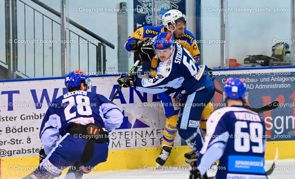 ESC Steindorf vs. EHC Althofen | #28 Bacher Stefan ESC Steindorf, #64 Stichauner Fabian ESC Steindorf, ESC Steindorf vs. EHC Althofen, ESC Steindorf vs. EHC Alhofen am 03.03.2024 in Steindorf (Ossiachersee Halle), Austria, (Photo by Bernd Stefan)