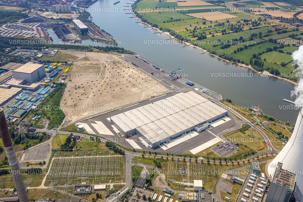 Duisburg220702532 | Luftbild, logport VI, Baustelle mit Neubau Logistikunternehmen DSV Halle, Alt-Walsum, Duisburg, Ruhrgebiet, Nordrhein-Westfalen, Deutschland