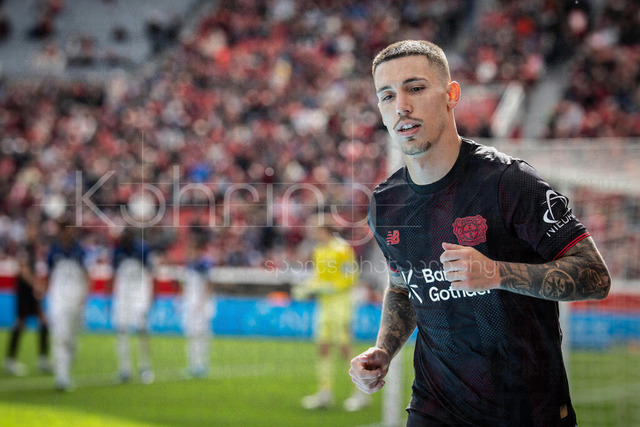 German Bundesliga, Bayer 04 Leverkusen vs. Hamburger SV, 16.05.2026 | LEVERKUSEN, GERMANY - MAY 16, 2026 :  Alejandro Grimaldo (Bayer 04 Leverkusen, 20)during the German Bundesliga match on gameday 34 between Bayer 04 Leverkusen vs. Hamburger SV at BayArena on May 16, 2026 in Leverkusen, Germany. DFL REGULATIONS PROHIBIT ANY USE OF PHOTOGRAPHS AS IMAGE SEQUENCES AND/OR QUASI-VIDEO.