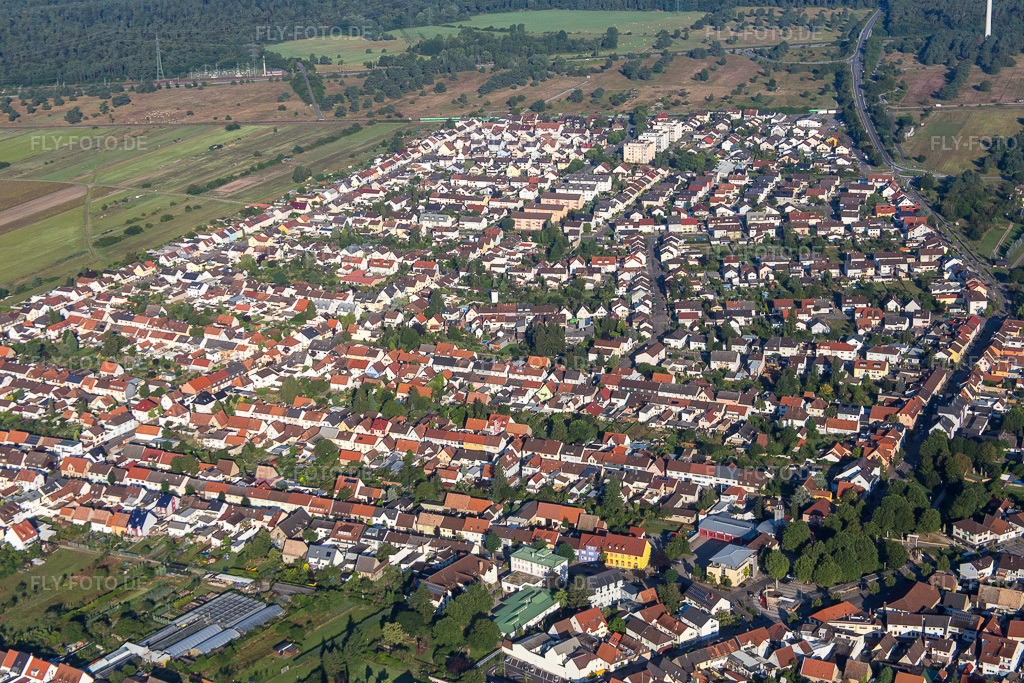 Luftbild: Ortsansicht von Osten im Ortsteil Wiesental in Waghäusel im Bundesland Baden-Württemberg in Deutschland. Foto: IMG_092368.jpg vom 01.08.2016 durch Werner Riehm/FLY-FOTO.de