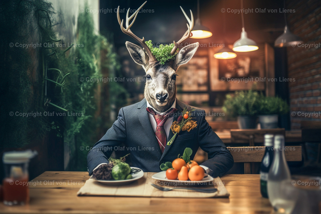 Hirsche mit Anzug | Hirsche beim Fressen