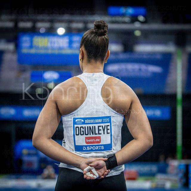 ISTAF Indoor; Duesseldorf, 24.01.2026 | DUESSELDORF, GERMANY - JANUARY 24: Yemisi Ogunleye (GER), shot put, preparing during the ISTAF Indoor Dusseldorf at PSD Bank Dome on January 24, 2026 in Duesseldorf, Germany. 