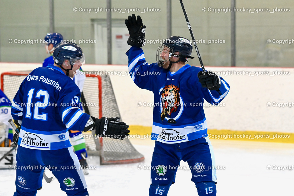  EC Tigers Paternion vs. EC Virgen 8.1.2022 | #12 Steiner Domenik, #15 Rauter Johann, Jubel EC Tigers Paternion Mannschaft