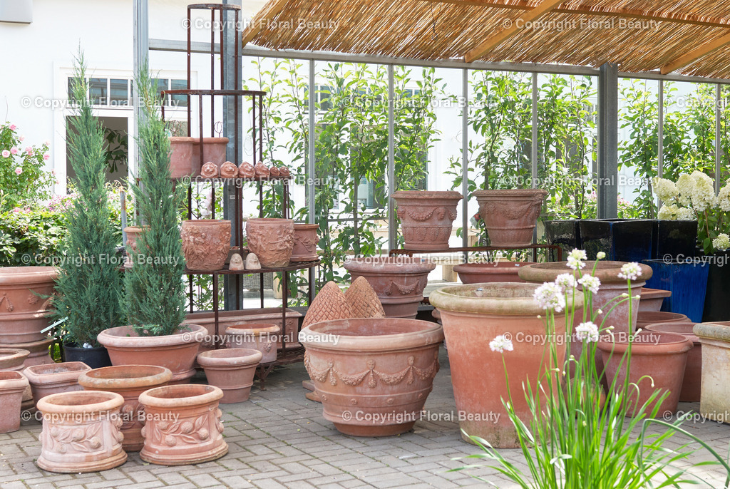 Terrakottaübertöpfe | Terrakottaübertöpfe vor Blumenladen - Realisiert mit Pictrs.com