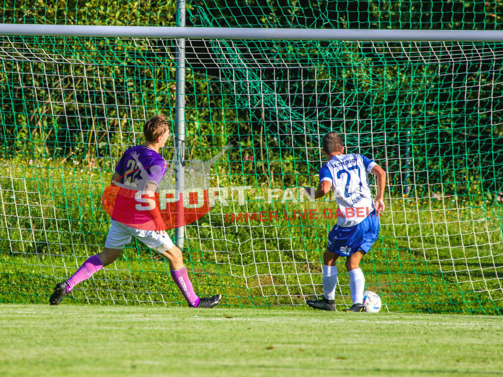 Austria Klagenfurt Amateure - SK Treibach 1-1, Kärntner Liga 2. Runde | Marius Maierhofer (Austria Klagenfurt Amateure #22) Samuel Lauhard (SK Treibach #27) Austria Klagenfurt Amateure - SK Treibach 1-1 am 08.08.2023 in Brückl
(Sportplatz), Austria, (Photo by Ernst Krawagner sport-fan.at) - Realisiert mit Pictrs.com