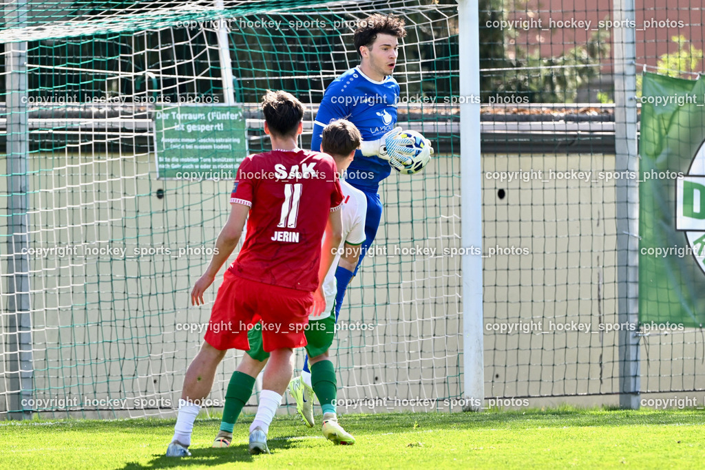 SV Donau Klagenfurt vs. SAK | #11 Luka Jerin SAK, #8 Luca Thaler SV Donau, #1 David Armin Holzer SV Donau,  SV Donau Klagenfurt vs. SAK, SV Donau Klagenfurt vs. SAK am 11.04.2026 in Klagenfurt (Sportplat Donau ), Austria, (Photo by Bernd Stefan)