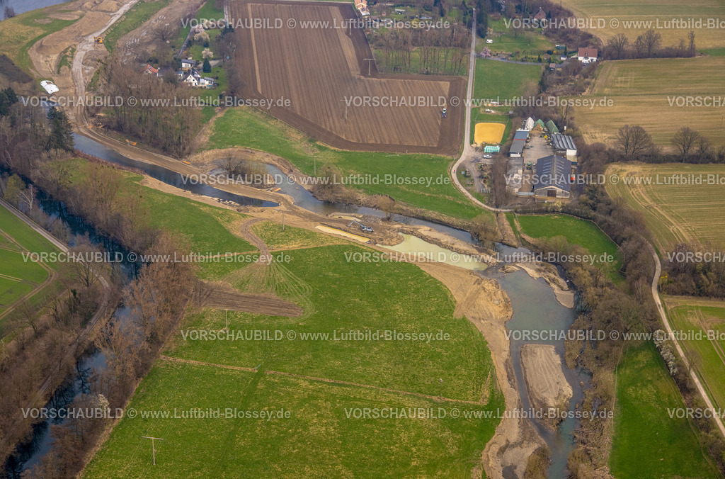 Wickede240307993 | Luftbild, Fluss Ruhr, Obergraben, Wiesen und Feldern mit landwirtschaftlicher Arbeit, Wickede/Ruhr, Nordrhein-Westfalen, Deutschland