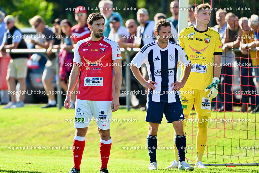 ATUS Nötsch vs. FC Dölsach | #31 Jernej Schwarzmann ATUS Nötsch, #12 Christian Brandstätter FC Dölsach, #1 Philipp Moreira-Kranzelmayer ATUS Nötsch, ATUS Nötsch vs. FC Dölsach, ATUS Nötsch vs. FC Dölsach am 23.08.2026 in Nötsch (Sportplatz Nötsch), Austria, (Photo by Bernd Stefan)