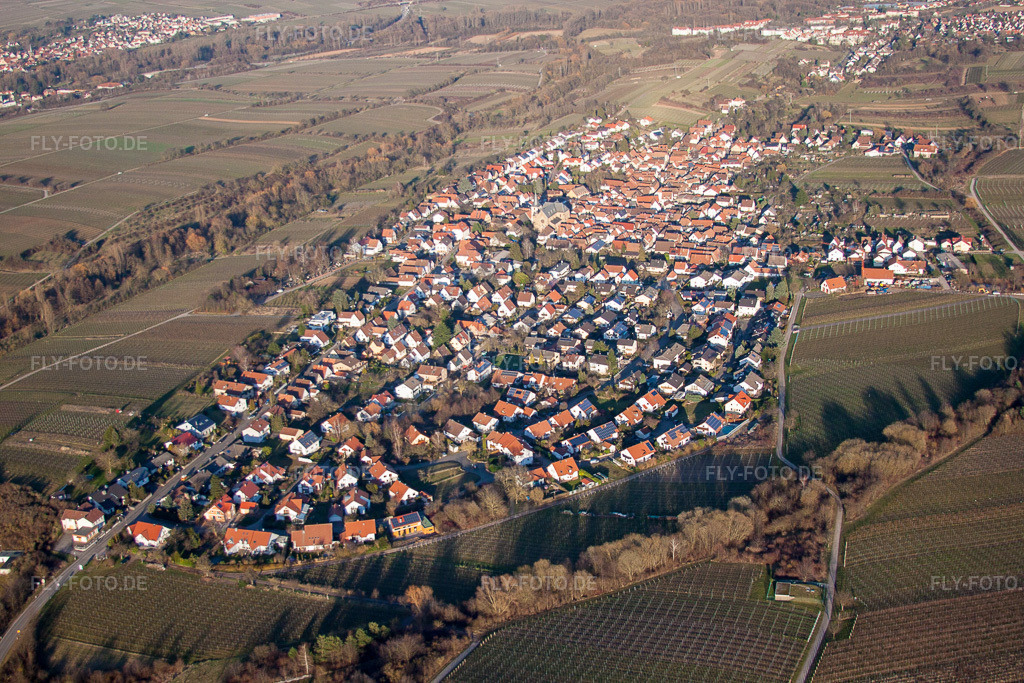 Luftbild: Arzheim von Südwesten im Ortsteil Arzheim in Landau im Bundesland Rheinland-Pfalz in Deutschland. Foto: IMG_62427.jpg vom 24.02.2014 durch Werner Riehm/FLY-FOTO.de
