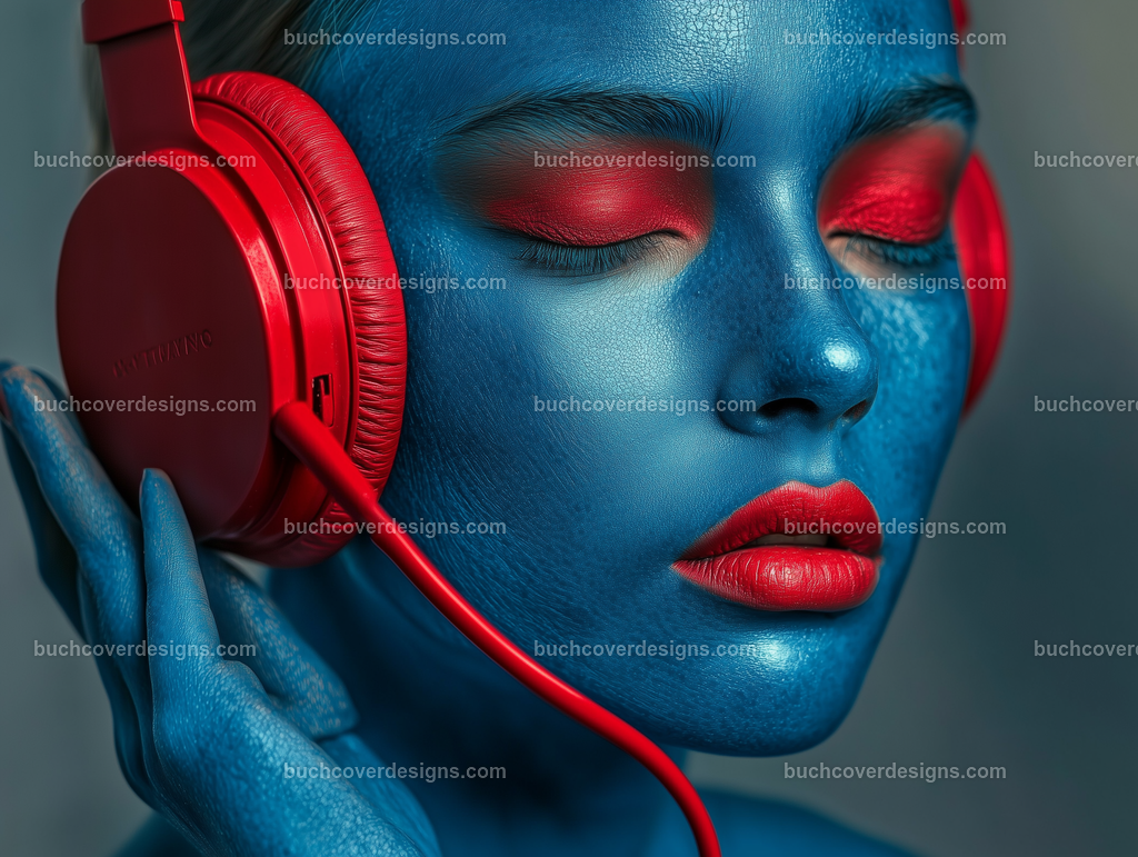 Gesicht einer Frau mit Kopfhörer (154) | realistic metallic painted lady face wear a red headphone and hold it with one hand, see the face - close up - studio light - vivid colors - high detail - realistic - photo - sureal --chaos 5 --ar 4:3 --stylize 50 --weird 100 --v 6.1 Job ID: 26f9eae1-e86f-4b56-9fff-03595992e054