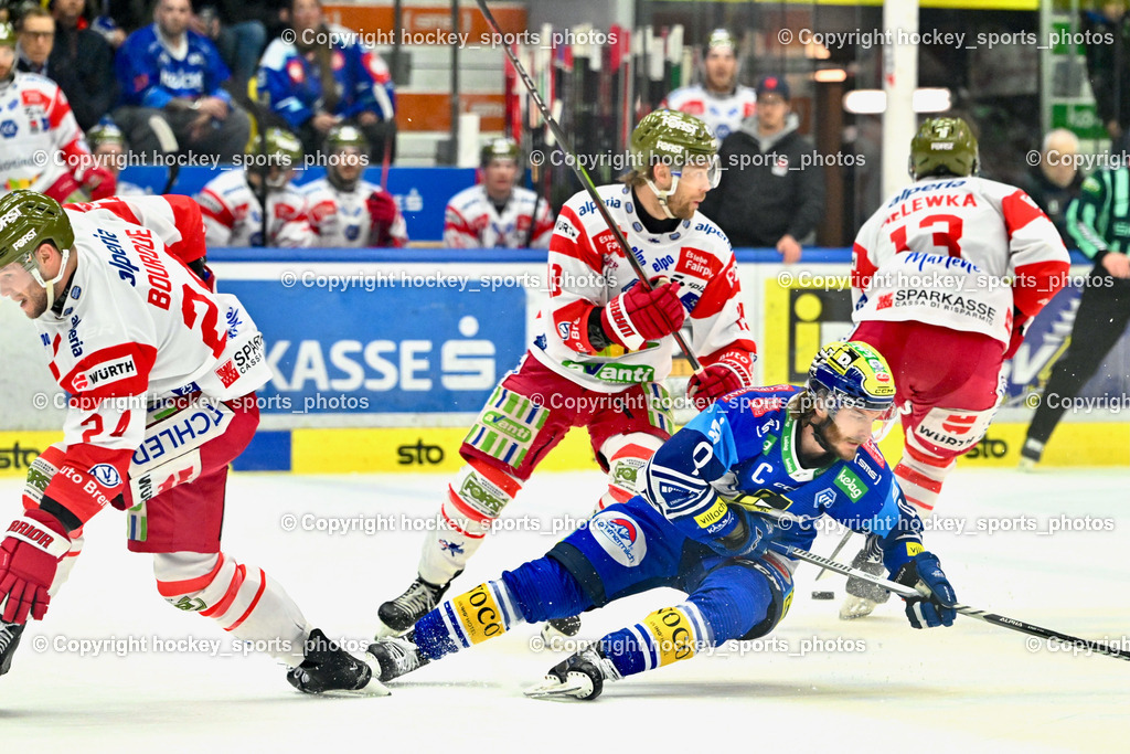 EC IDM WÄRMEPUMPEN VSV vs. HC Bozen | #9 RAUCHENWALD Alexander EC VSV, #13 Helewka Adam Dean HC Bozen, #24 Bourque Simon Dean HC Bozen, EC IDM WÄRMEPUMPEN VSV vs. HC Bozen, EC IDM WÄRMEPUMPEN VSV vs. HC Bozen am 14.03.2025 in Villach (Stadthalle Villach), Austria, (Photo by Bernd Stefan)