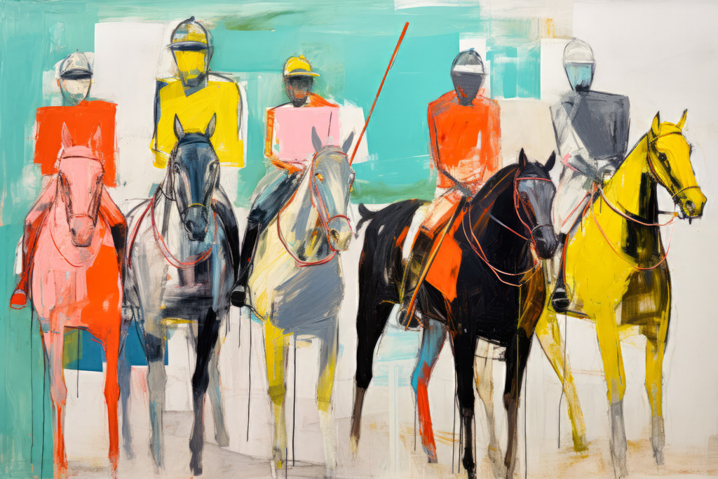 2307182 - Polospieler | Modernes abstraktes digitales Gemälde von Polospielern. Bestellen Sie dieses Motiv als hochwertigen Kunstrdruck auf Leinwand, Acrylglas, Alu-Dibond oder als Poster.