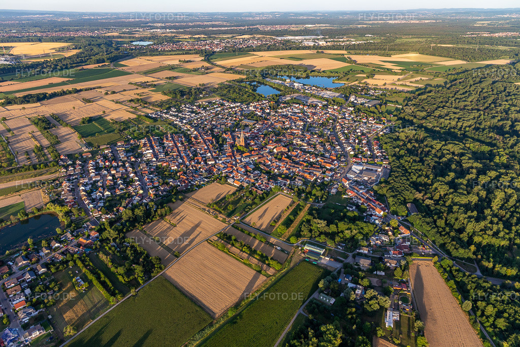 Luftbild: Rheinsheim im Ortsteil Rheinsheim in Philippsburg im Bundesland Baden-Württemberg in Deutschland. Foto: IMG_133535.jpg vom 12.07.2022 durch Werner Riehm/FLY-FOTO.deStadt Philippsburg