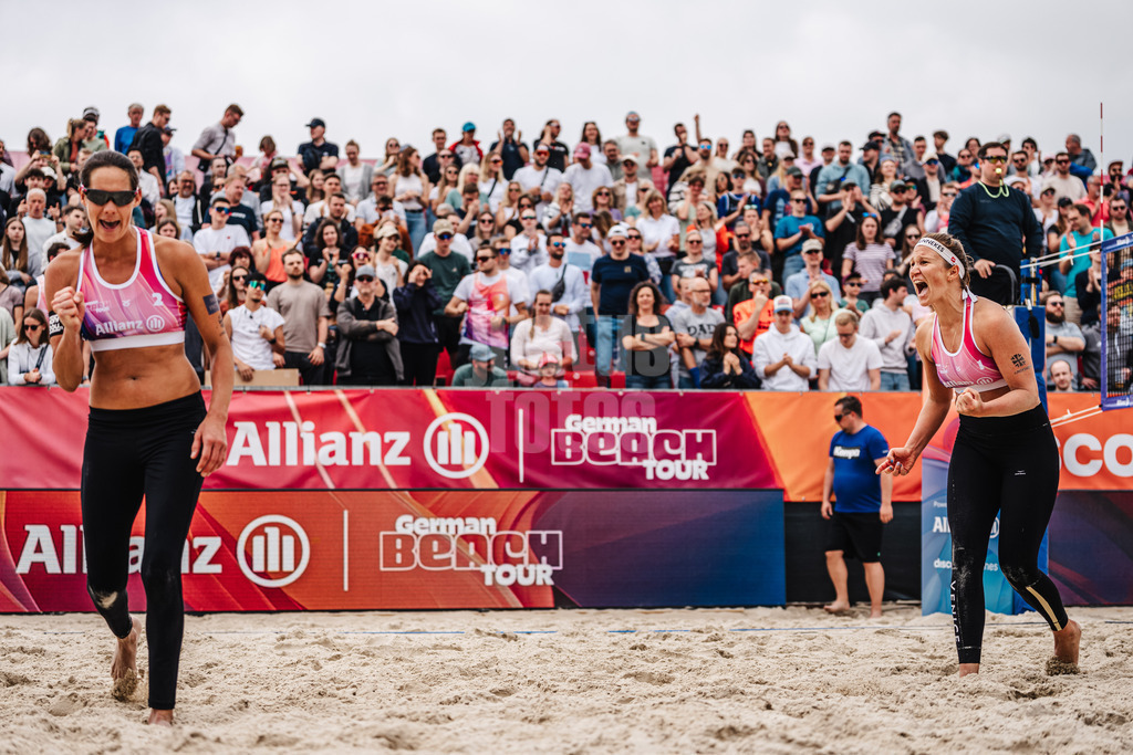 Beachvolleyball | Frauen | German Beach Tour 2024 | Tourstop Düsseldorf | 19.05.2024 | Kira Walkenhorst (links) und Isabel Schneider (rechts) jubeln