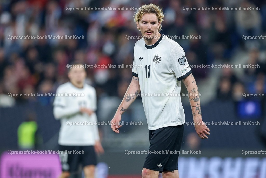 DFB10102501104 | 10.10.2025, Fußball, Länderspiel, Deutschland - Luxemburg, UEFA WM-Qualifikation, 2025/2026, Gruppe A, PreZero Arena in Sinsheim: Nick Woltemade (GER #11) DFB regulations prohibit any use of photographs as image sequences and or quasi-video.
