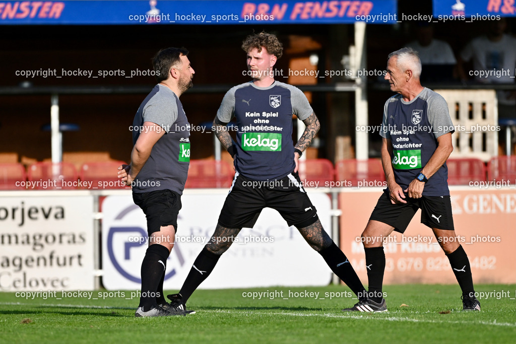 SAK vs. SV Dellach Gail | Markus Fischer Referee, Marcel Andre Vaschauner Referee, Karl Stark Referee, SAK vs. SV Dellach Gail, SAK vs. SV Dellach Gail am 14.08.2025 in Klagenfurt (Sportpark Welzenegg), Austria, (Photo by Bernd Stefan)