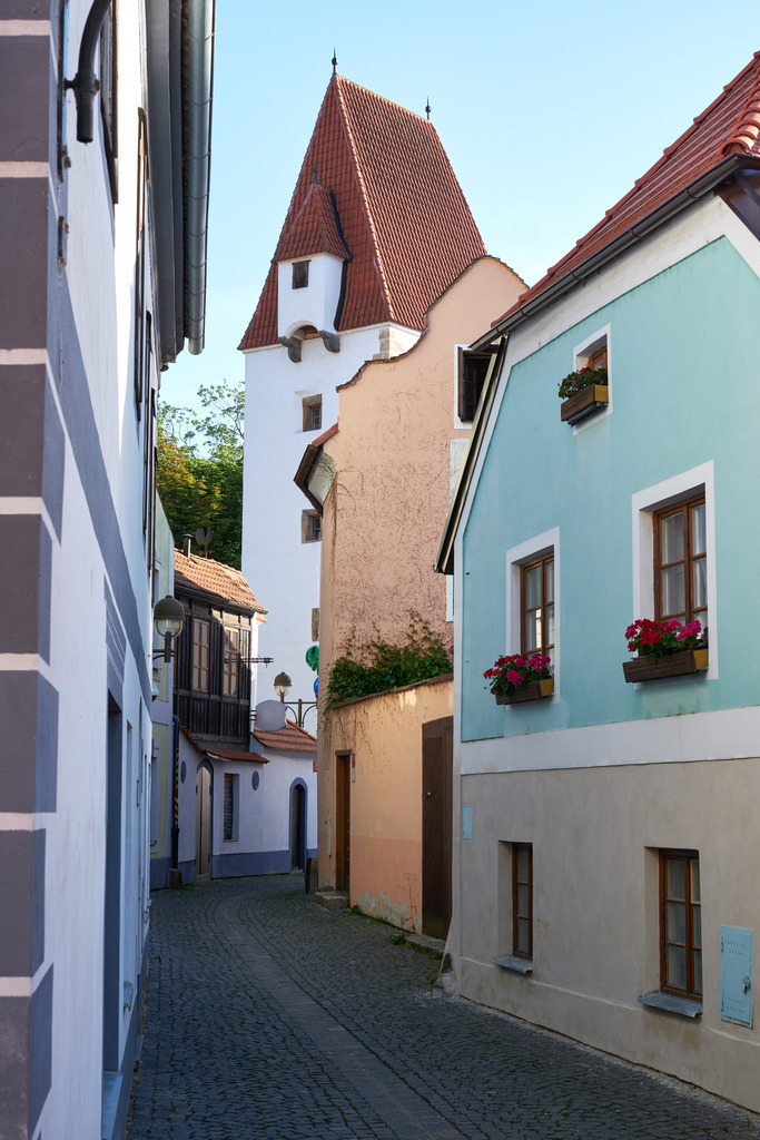 Blick auf den Rabensteiner Turm | Budweis, Tschechoslowakei - June 16, 2022: Blick auf den Rabensteiner Turm - Realisiert mit Pictrs.com