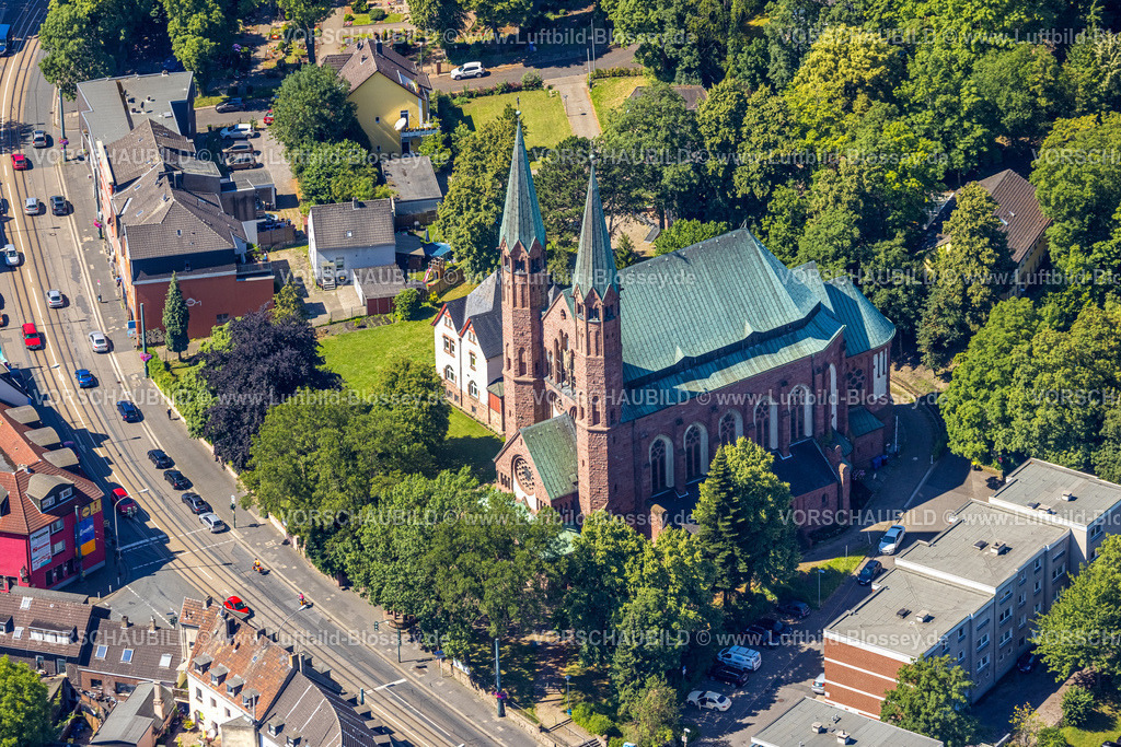 Essen230702537 | Luftbild, Kath. Kirche Sankt Nikolaus, Stoppenberg, Essen, Ruhrgebiet, Nordrhein-Westfalen, Deutschland