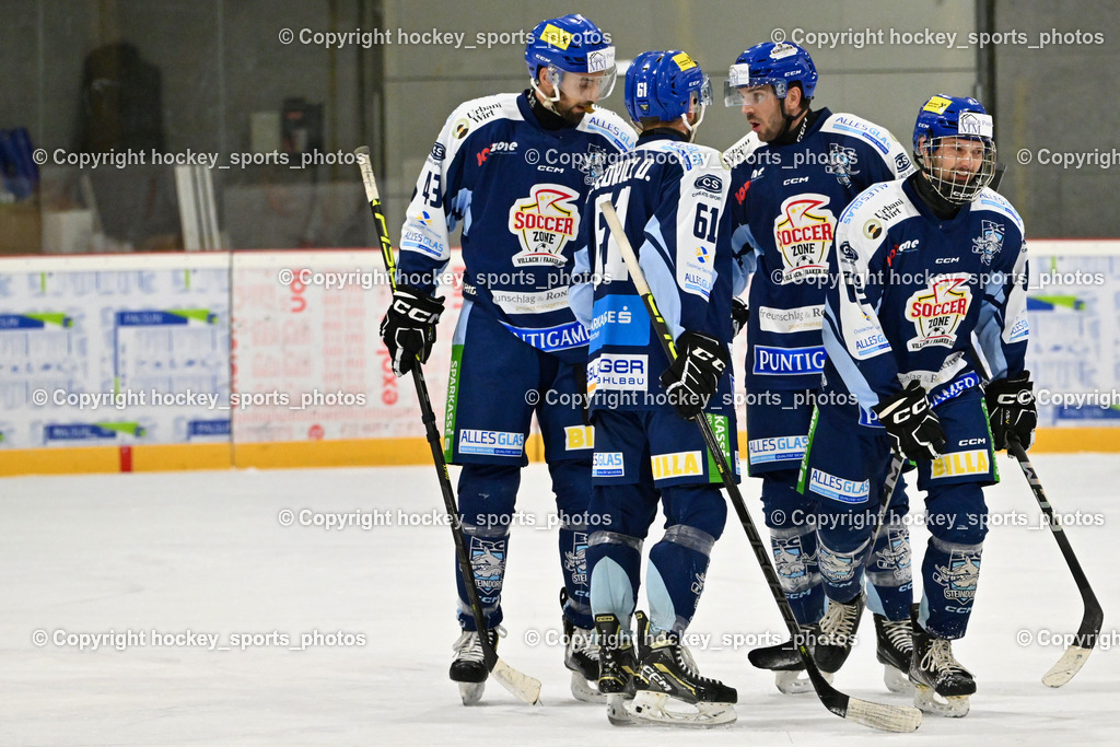 ESV FERLACH vs. ESC SOCCERZONE STEINDORF | Jubel ESC Steindorf Mannschaft, #43 Oraze Martin ESC Steindorf, #61 Friedrich Daniel ESC Steindorf, #79 Petrik Benjamin ESC Steindorf, #69 Kreuzer Philipp ESC Steindorf, ESV FERLACH vs. ESC SOCCERZONE STEINDORF, ESV FERLACH vs. ESC SOCCERZONE STEINDORF am 22.11.2024 in Ferlach (Eishalle Ferlach ), Austria, (Photo by Bernd Stefan)