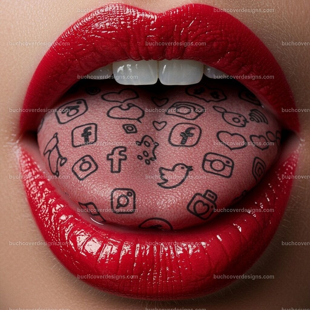 Zunge mit Facebook Instagram Twitter Tattoo Symbole Logo | Entdecken Sie kreative Buch Cover Designs für Self-Publishing-Autoren und Verlage! Unsere maßgeschneiderten Designs ziehen Leser an und bringen Ihre Geschichten visuell zum Leben. Lassen Sie uns Ihr perfektes Cover gestalten!