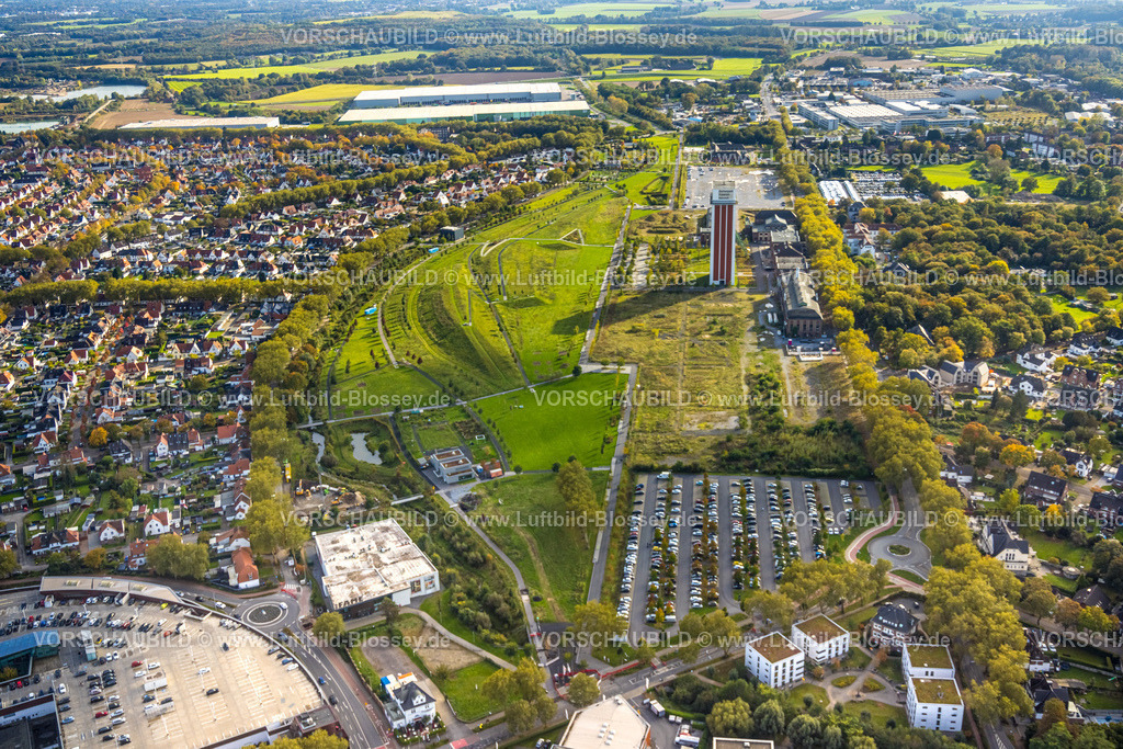 Kamp-Lintfort241013985 | Luftbild, Zechenpark Friedrich Heinrich, LAGA Park, ehemaliges RAG Bergwerk West mit Zechenturm und Förderturm, Lintfort, Kamp-Lintfort, Ruhrgebiet, Nordrhein-Westfalen, Deutschland
