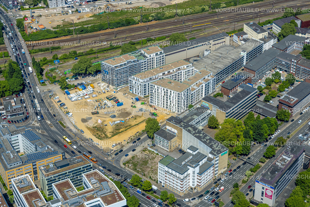 Essen250507457 | Luftbild, Baustelle neues Literatur Quartier für Büros und Wohnungen zwischen der Sachsenstraße und Bert-Brecht-Straße, Südviertel, Essen, Ruhrgebiet, Nordrhein-Westfalen, Deutschland