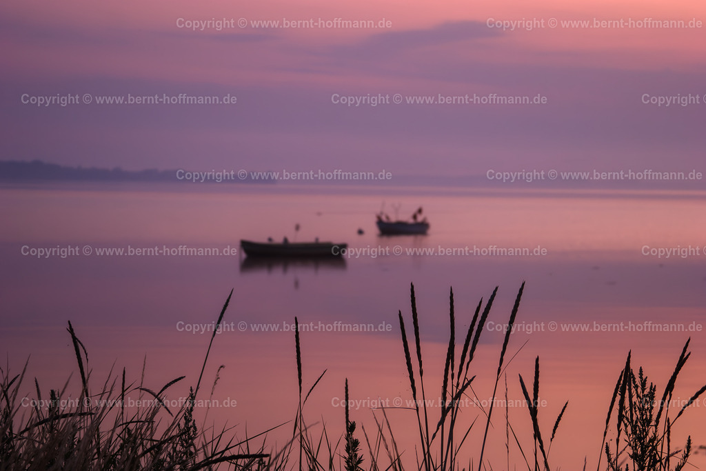 HF_6622mod2_Windstille_90x60 | FOTOGRAFIE. Meerblick - Stille Bucht. __ Früh morgens im Sommer. Bucht bei Bockholmwik an der Flensburger Außenförde. Angelboote bei Windstille mit Schilfhalmen und dem Ausblick nach Dänemark. __ Seitenverhältnis = 3 zu 2 - Realisiert mit Pictrs.com