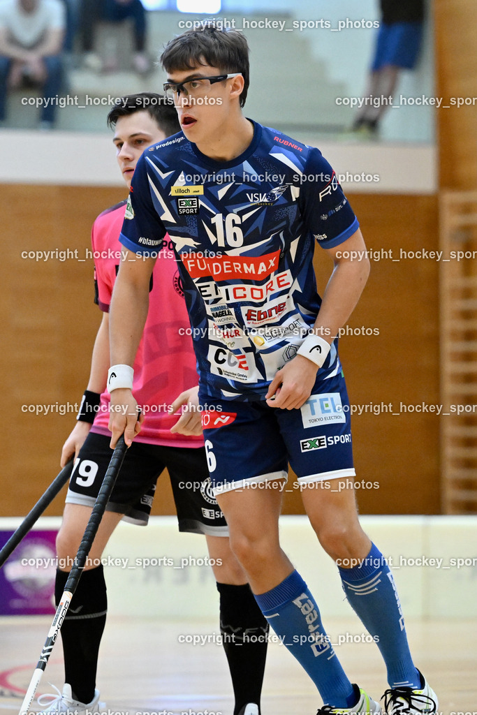 VSV Unihockey vs. Wiener Floorballferein 6.4.2024 | #16 Manuel Flaschberger VSV Unihockey, VSV Unihockey vs. Wiener Floorballferein 6.4.2024, VSV Unihockey vs. Wiener Floorballferein  am 06.04.2024 in Villach (Ballspielhalle St. Martin), Austria, (Photo by Bernd Stefan)