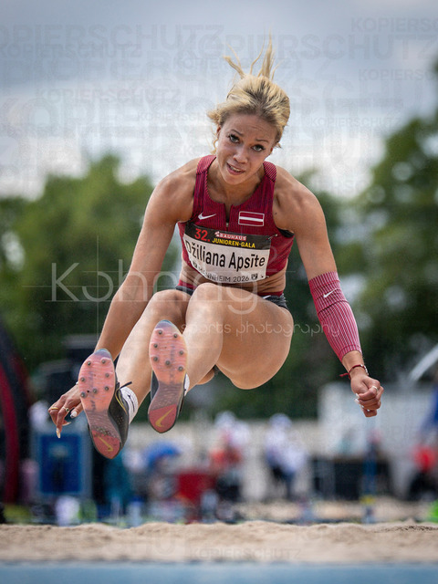 Juniorengala 2026; Mannheim, 14.06.2026 | MANNHEIM, GERMANY - JUNE 14, 2026 :  Apsite Brenda Dziliana (LAT/Latvia) competing in the women’s long jump during the Juniorengala 2026 at Michael-Hoffmann-Stadion on June 14, 2026 in Mannheim, Germany.