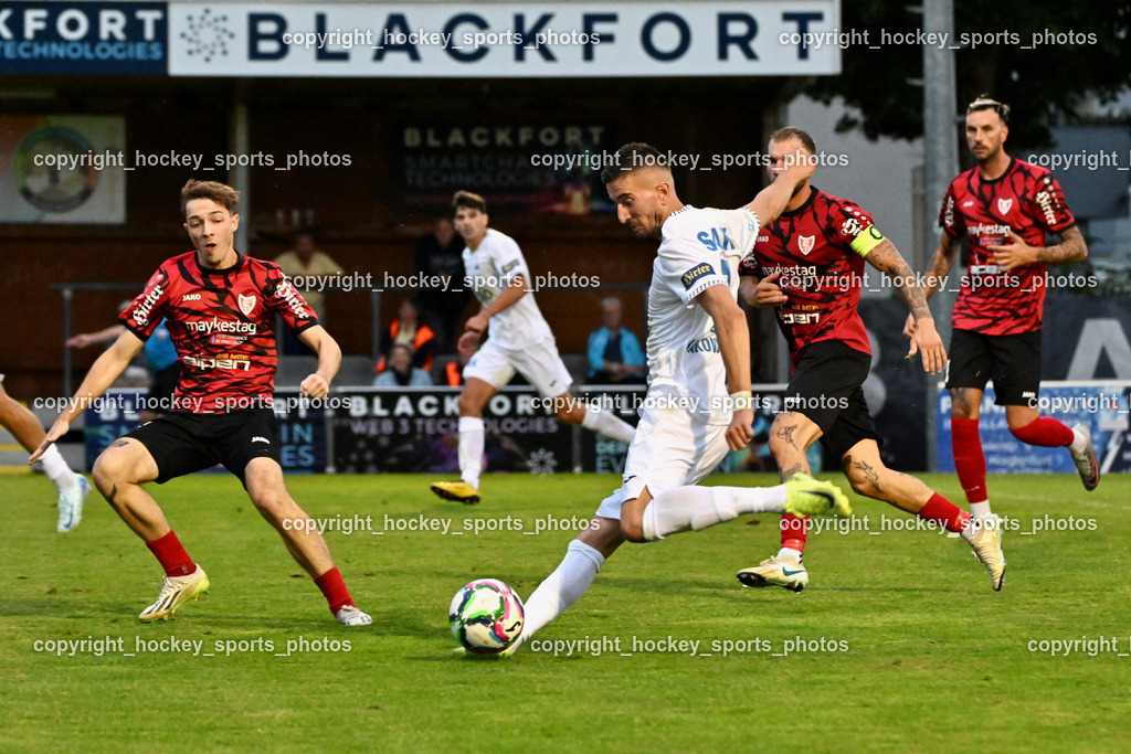 SAK vs. ATUS Ferlach | #7 Hrvoje Jakovljevic SAK, #5 Daniel Jobst ATUS Ferlach, #21 Amir Dervisevic ATUS Ferlach, #47 Jano Maria Candussi ATUS Ferlach, SAK vs. ATUS Ferlach, SAK vs. ATUS Ferlach am 01.08.2025 in Klagenfurt (Sportpark Welzenegg), Austria, (Photo by Bernd Stefan)