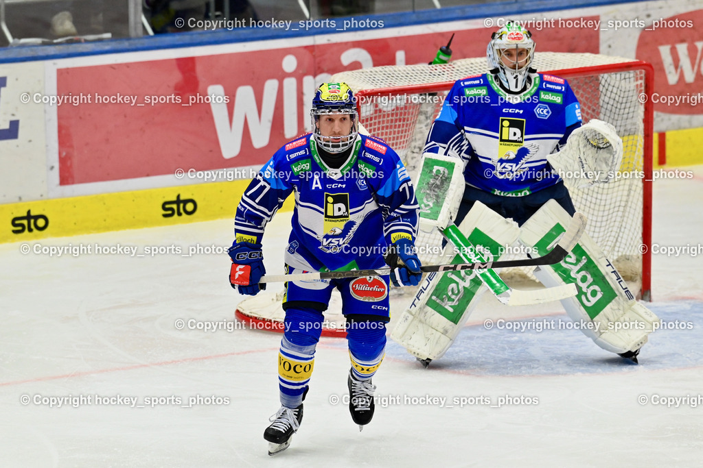 EC IDM WÄRMEPUMPEN VSV vs. HC Bozen | #77 LINDNER Philipp EC VSV, #1 LAMOUREUX Jean Philippe EC VSV, EC IDM WÄRMEPUMPEN VSV vs. HC Bozen, EC IDM WÄRMEPUMPEN VSV vs. HC Bozen am 14.03.2025 in Villach (Stadthalle Villach), Austria, (Photo by Bernd Stefan)