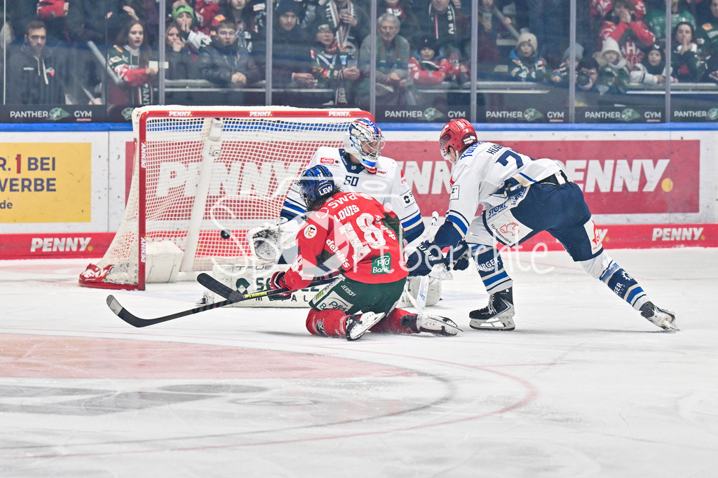 Augsburger Panther - Schwenninger Wild Wings | AUGSBURG, GERMANY - 02. JANUARY: in dieser Szene erzielt Anthony LOUIS (Augsburger Panther 18) den Treffer zum 1-0 für den AEV / Tor / Torschuetze / Freude / Happy während dem Match zwischen den Augsburger Panthern und den Schwenninger Wild Wings am 35. Spieltag der Penny DEL im Curt Frenzel Stadion