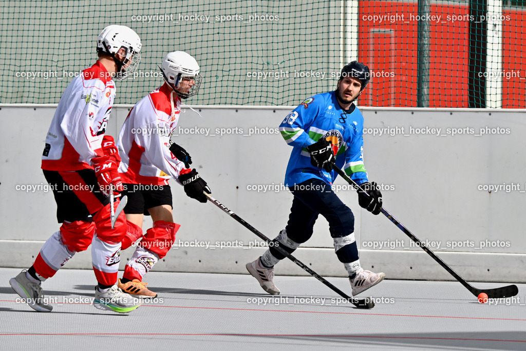SV ASKÖ Ballhockey Villach vs. Ultras Spittal | #98 Brunner Noel SV ASKÖ Ballhockey, #41 Juvan Sebastian HSC Zwa, #8 Diamant Philipp HSC Zwa, SV ASKÖ Ballhockey Villach vs. Ultras Spittal, SV ASKÖ Ballhockey Villach vs. Ultras Spittal am 10.05.2026 in Villach (Alpen Arena ), Austria, (Photo by Bernd Stefan)